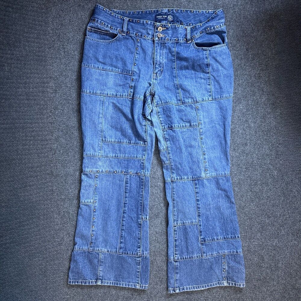Venezia Womens Blue Jeans 18 Wideleg Boho Patchwork Retro Studded Castlecore